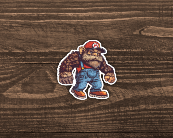 A Bigfoot sticker that looks like Mario