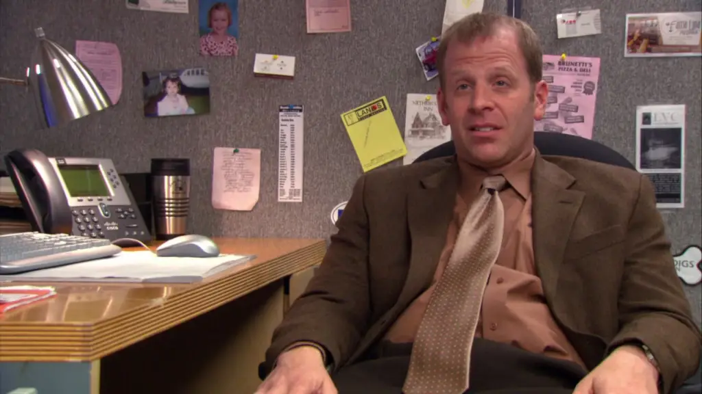 Toby from the Office at his desk